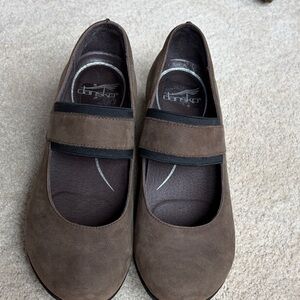 Dansko Brown Suede Mary Jane Flats with Black Trim